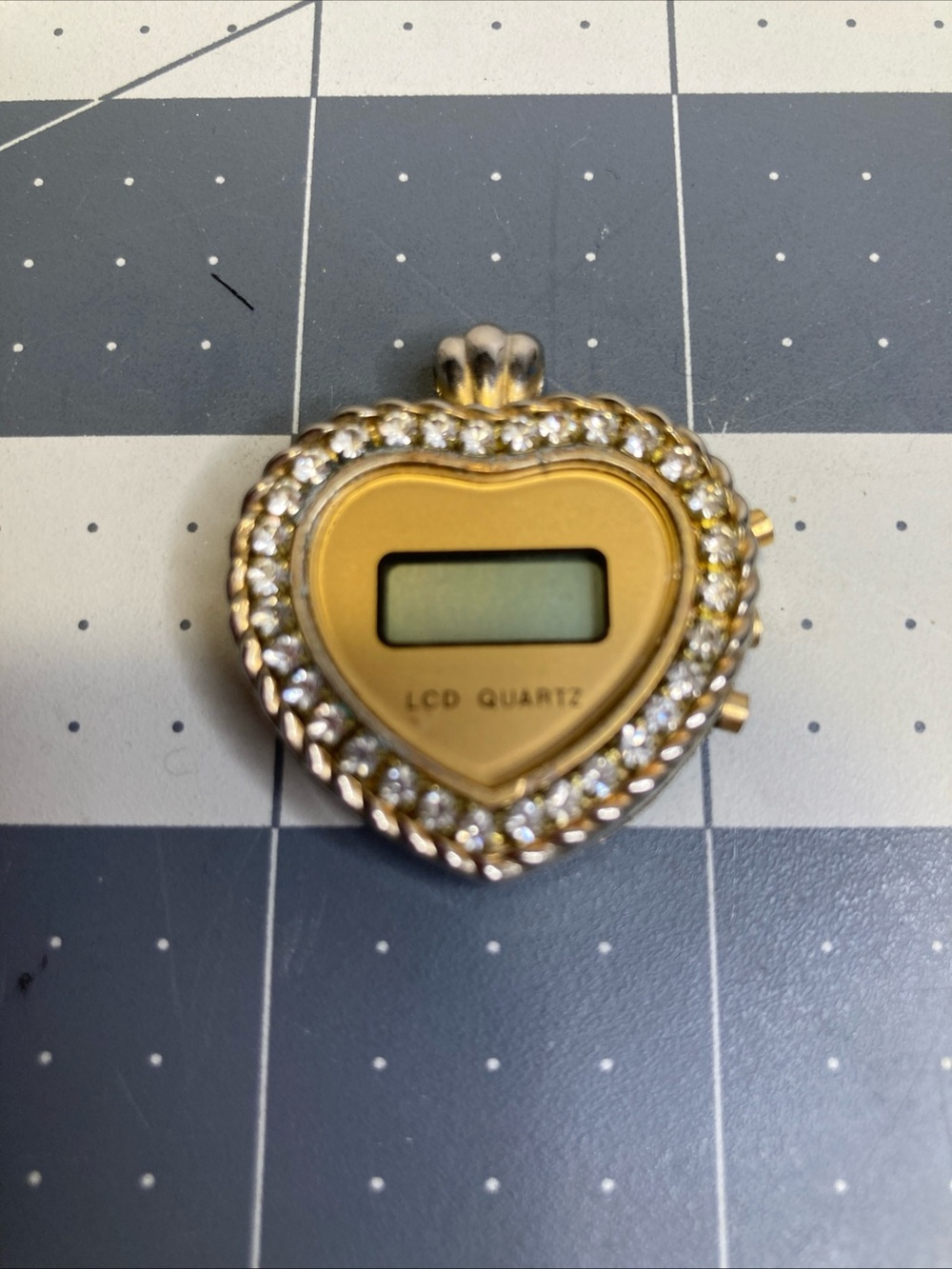 Vintage LCD Digital Quartz Heart Pendant Watch Rhinestones Untested